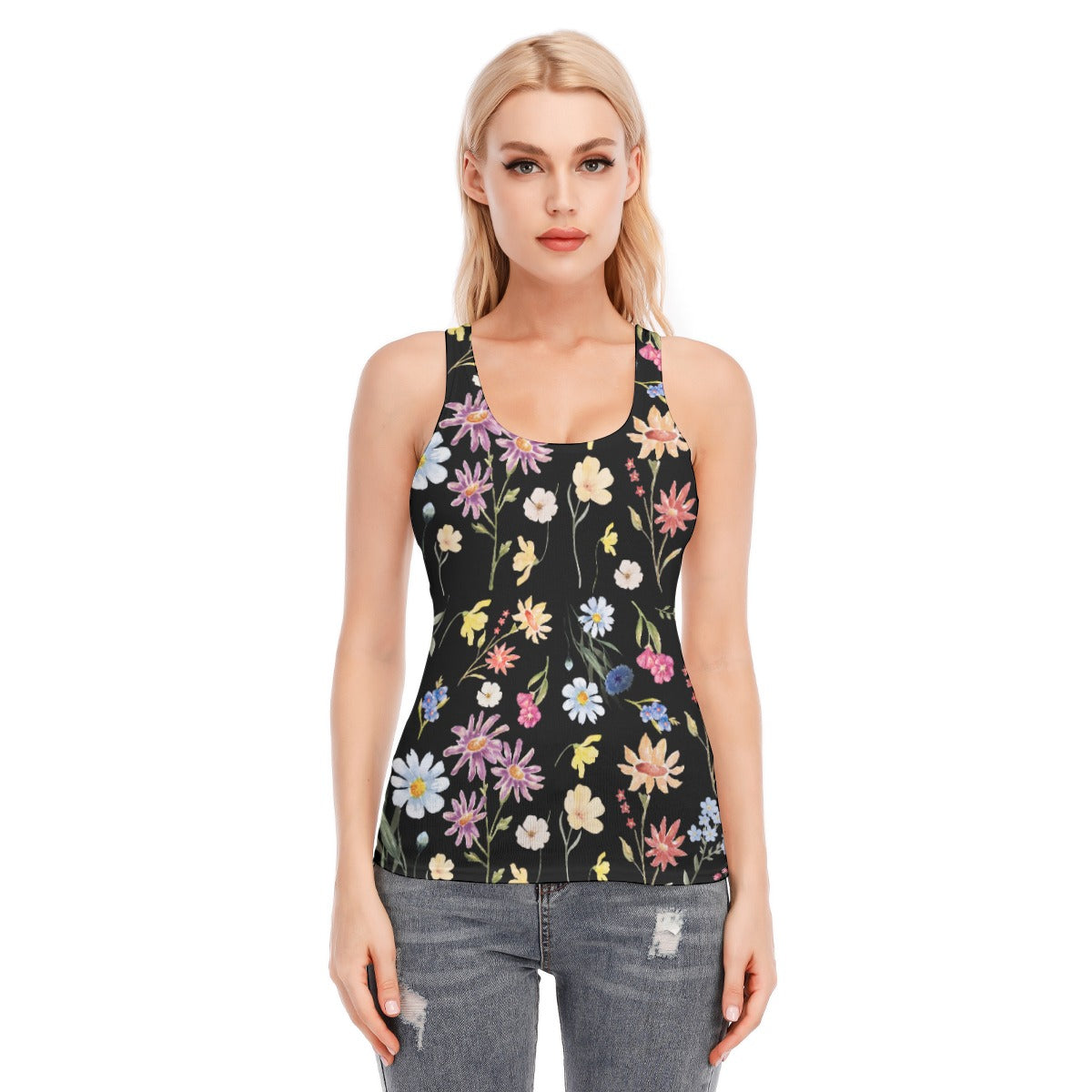 Wildflowers Painted Black Racerback Tank Top | 190GSM Cotton up to 3 XL (FWS)