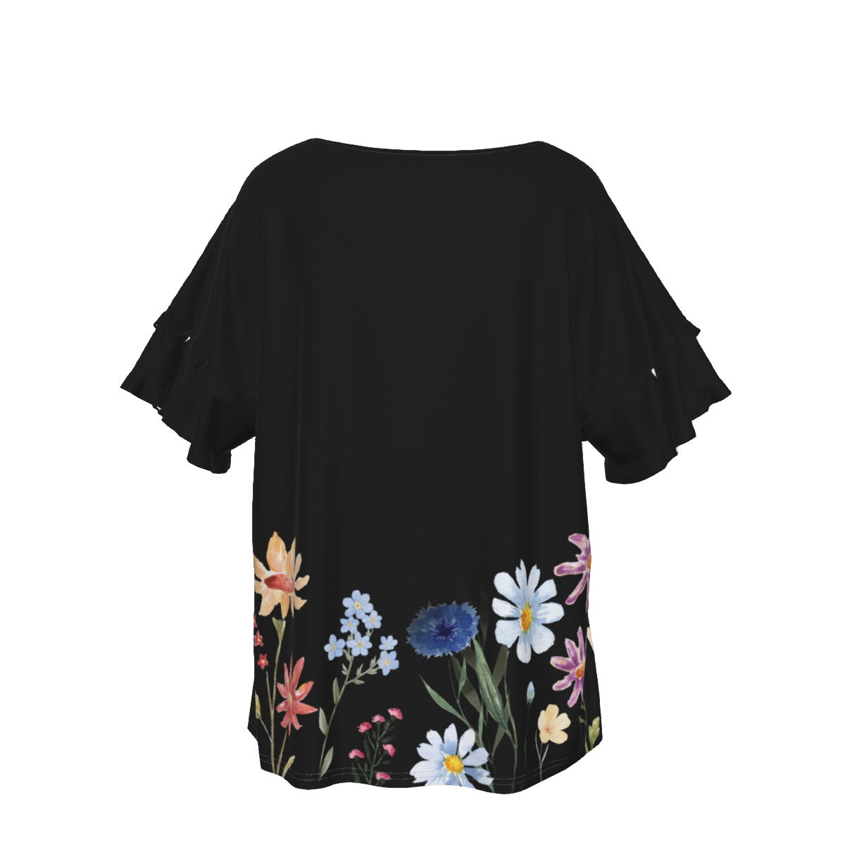 Wildflowers Painted Black Round Neck Top up to 4 XL (FWS)