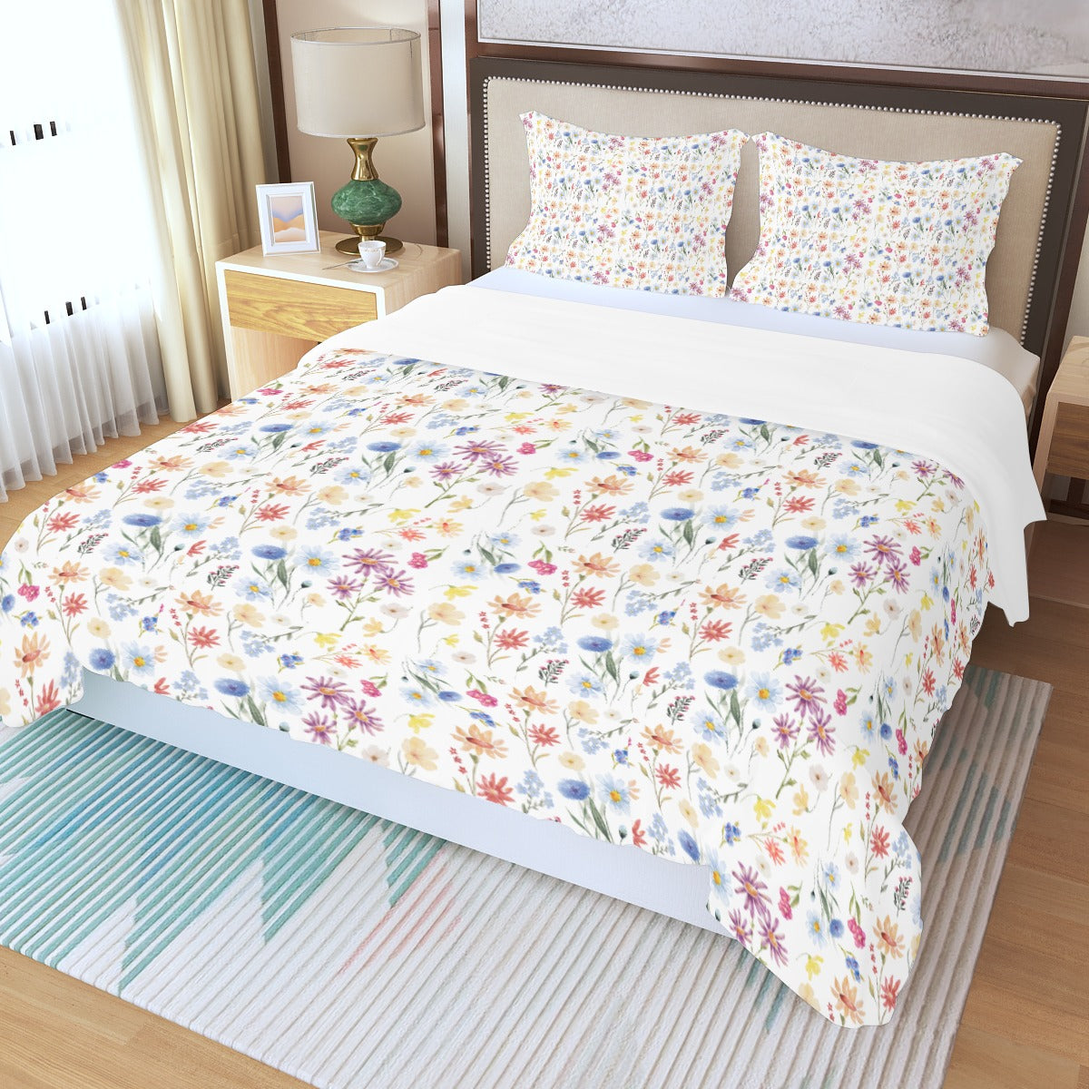 Wildflowers Painted White Three Piece Bed Cover Set