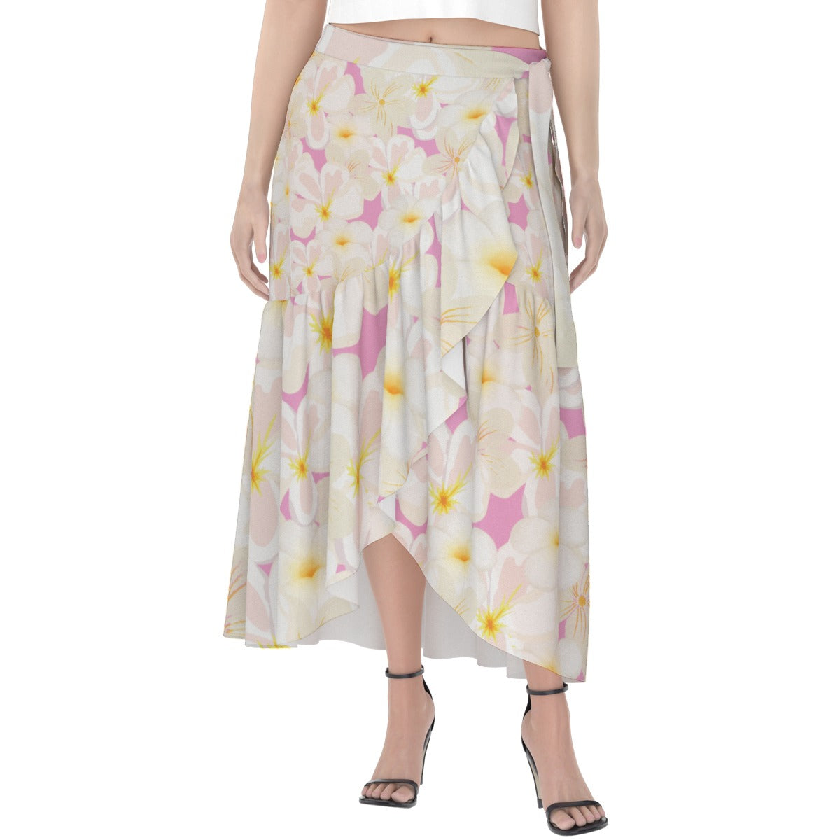 Pastel Frangipanis Pink Wrap Skirt No Pockets up to 5 XL (FWS)