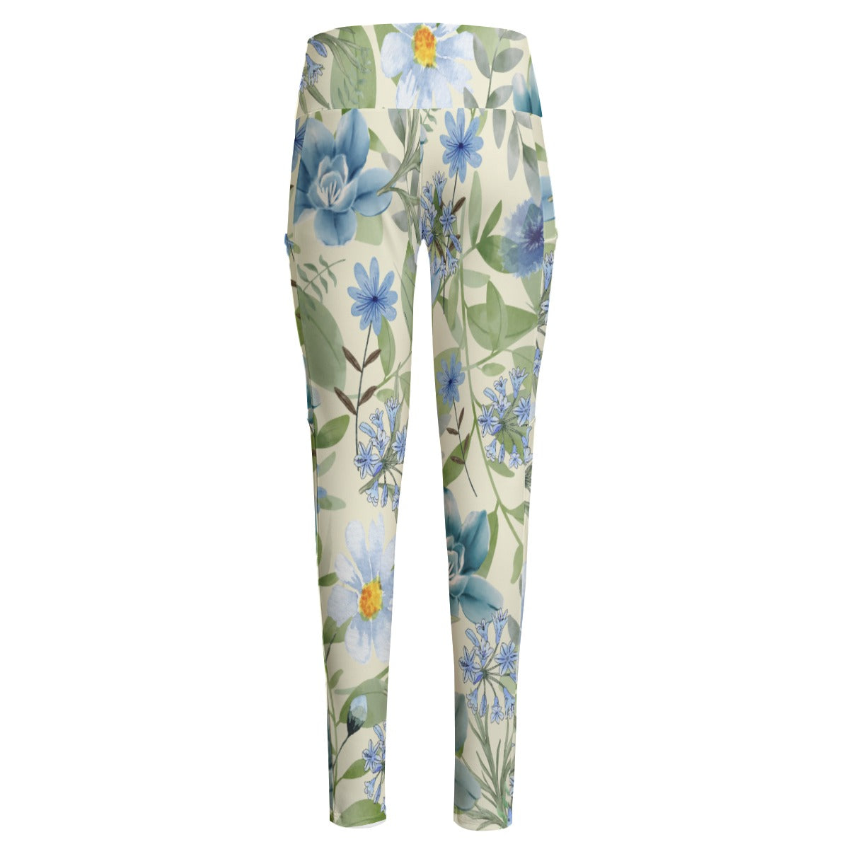 Blue Floral High Waist Leggings With Side Pockets up to 6 XL