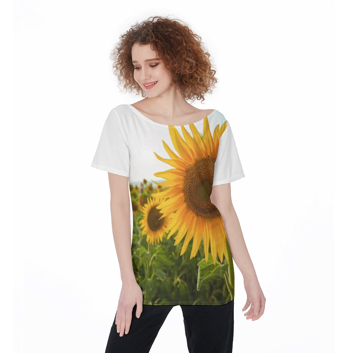 Sunflowers Wide Neck Top up to 5 XL (FWS)