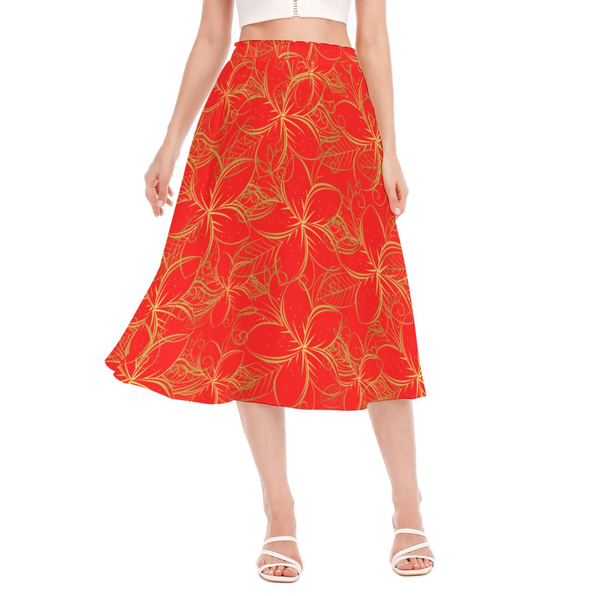 Golden Frangipani Red Chiffon Skirt No Pockets up to 2XL (FWS)