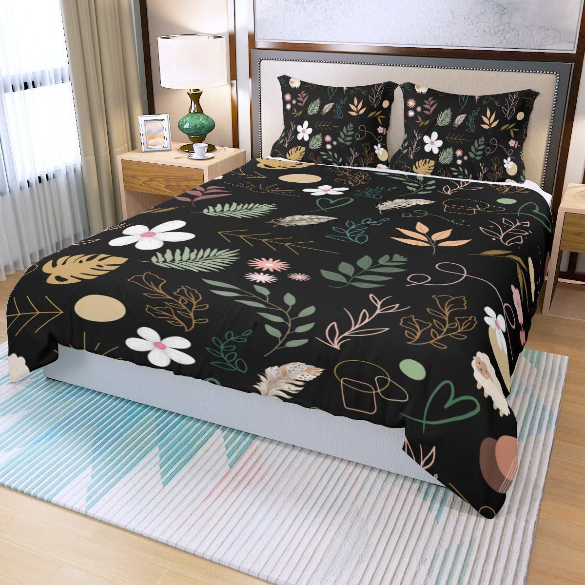 Boho Black Three Piece Bed Cover Set