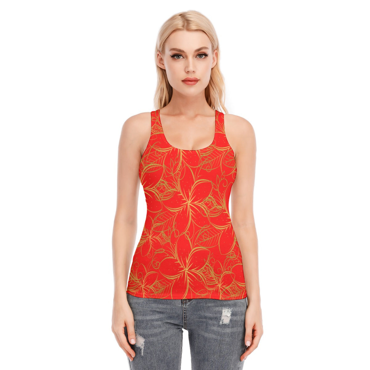 Golden Frangipani Red Racerback Tank Top | 190GSM Cotton up to 3 XL (FWS)