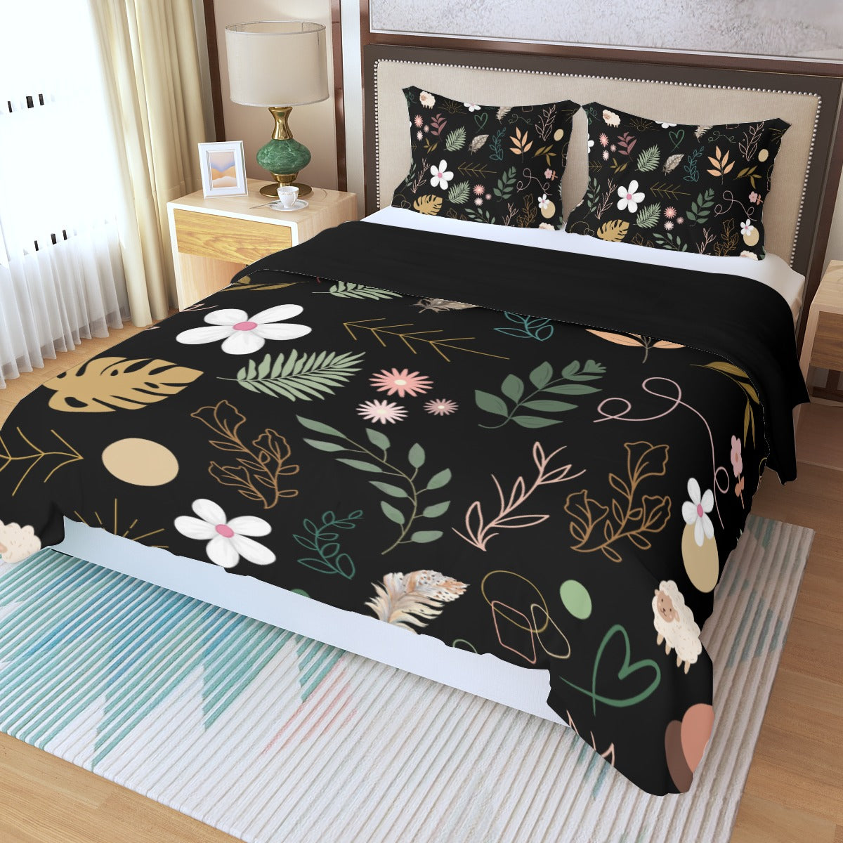 Boho Black Three Piece Bed Cover Set