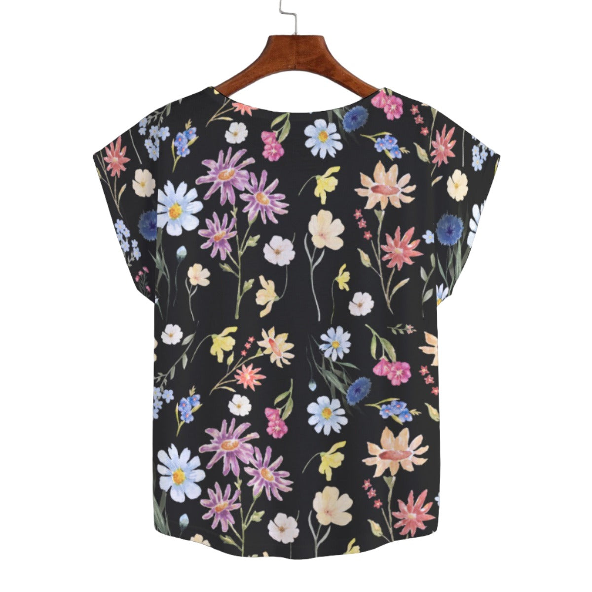 Wildflowers Painted Black Curved Hem Top up to 5 XL (FWS)