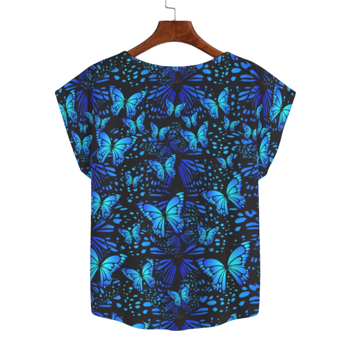 Butterflies Blue Curved Hem Top Large to 5 XL (FWS) 2