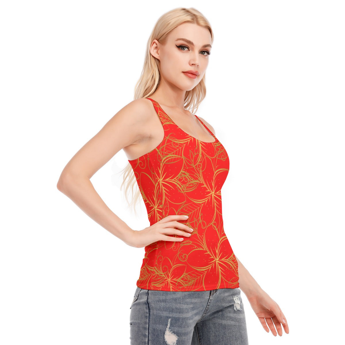 Golden Frangipani Red Racerback Tank Top | 190GSM Cotton up to 3 XL (FWS)