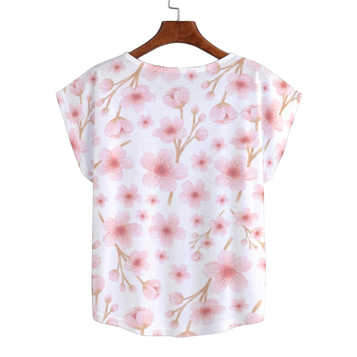 Japanese Pink Flowers White Curved Hem Top Large to 5 XL (FWS)