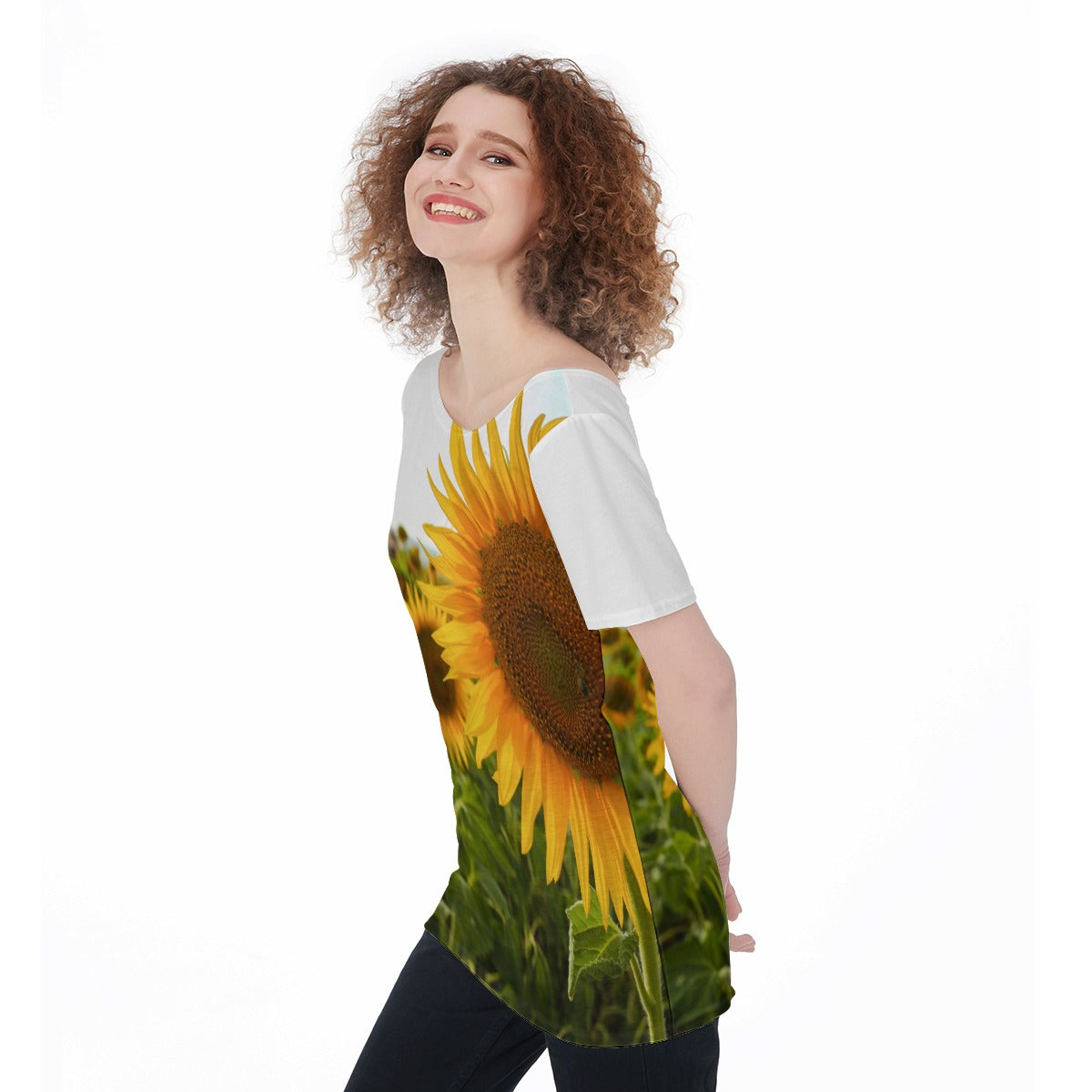 Sunflowers Wide Neck Top up to 5 XL (FWS)