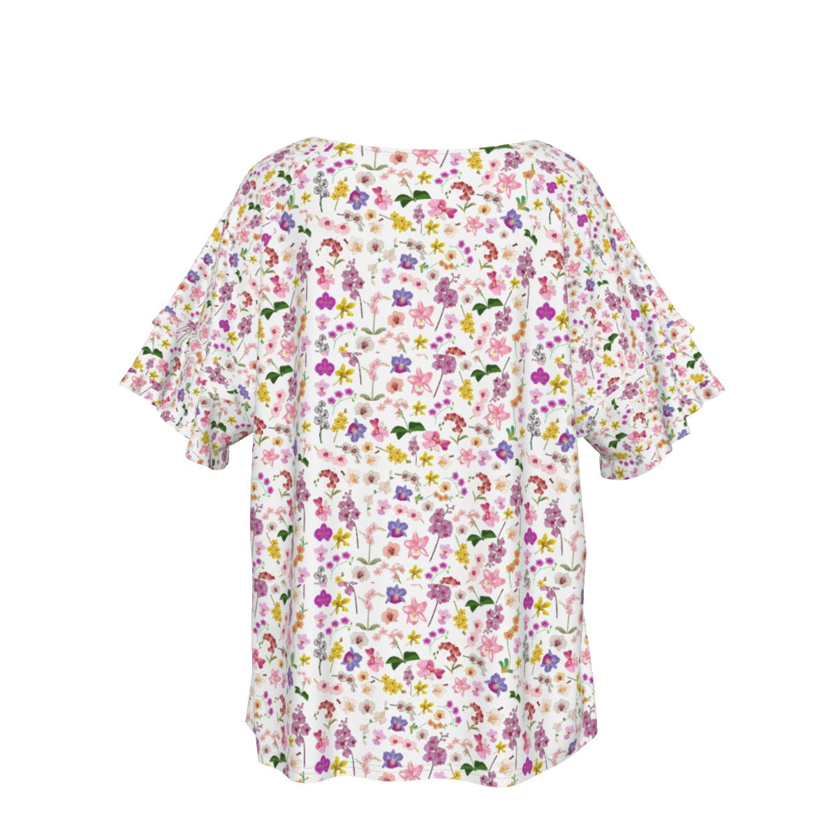 Orchids Graphic Round Neck Top with Raglan Sleeves up to 4 XL (FWS)