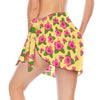 Graphic Pink Hibiscus Yellow Short Chiffon Sarong Wrap up to 2 XL (FWS)