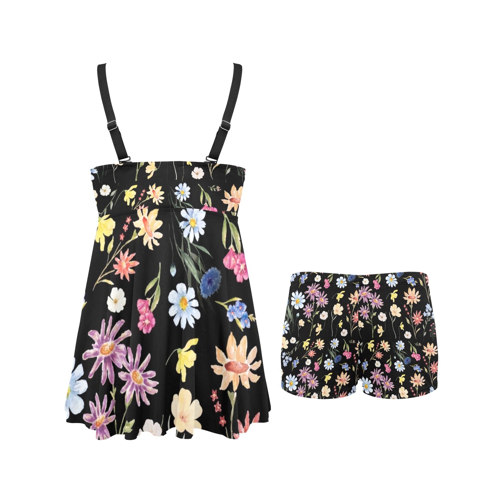 Wildflowers Painted Black Tankini with Shorts up to 5 XL (FWS)