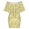 Graphic Lillies Yellow Off Shoulder Dress up to 4 XL (FWS)