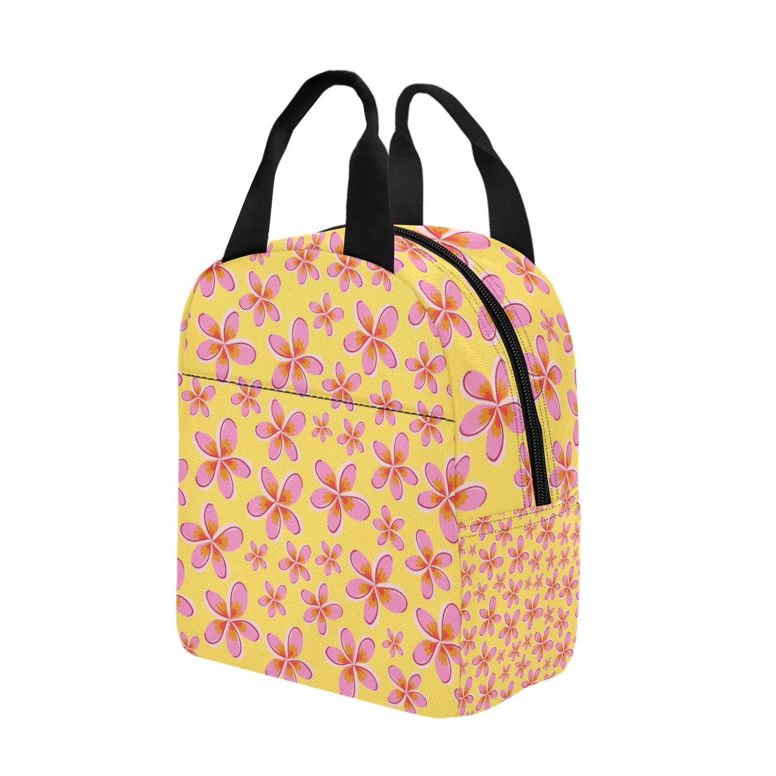 Graphic Pink Frangipanis Yellow Insulated Zipper Lunch Bag