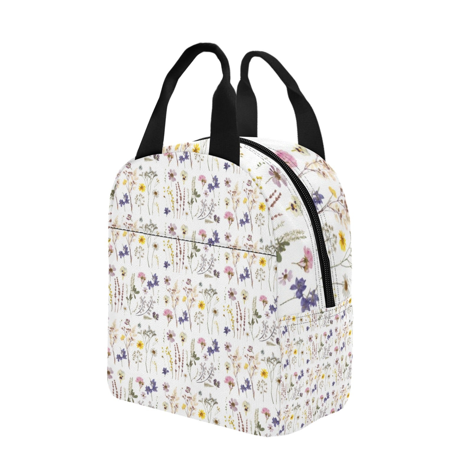 Wildflowers White Insulated Zipper Lunch Bag