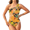 Orange & Yellow Floral Black Keyhole Bathing Suit up to 5 XL (FWS)