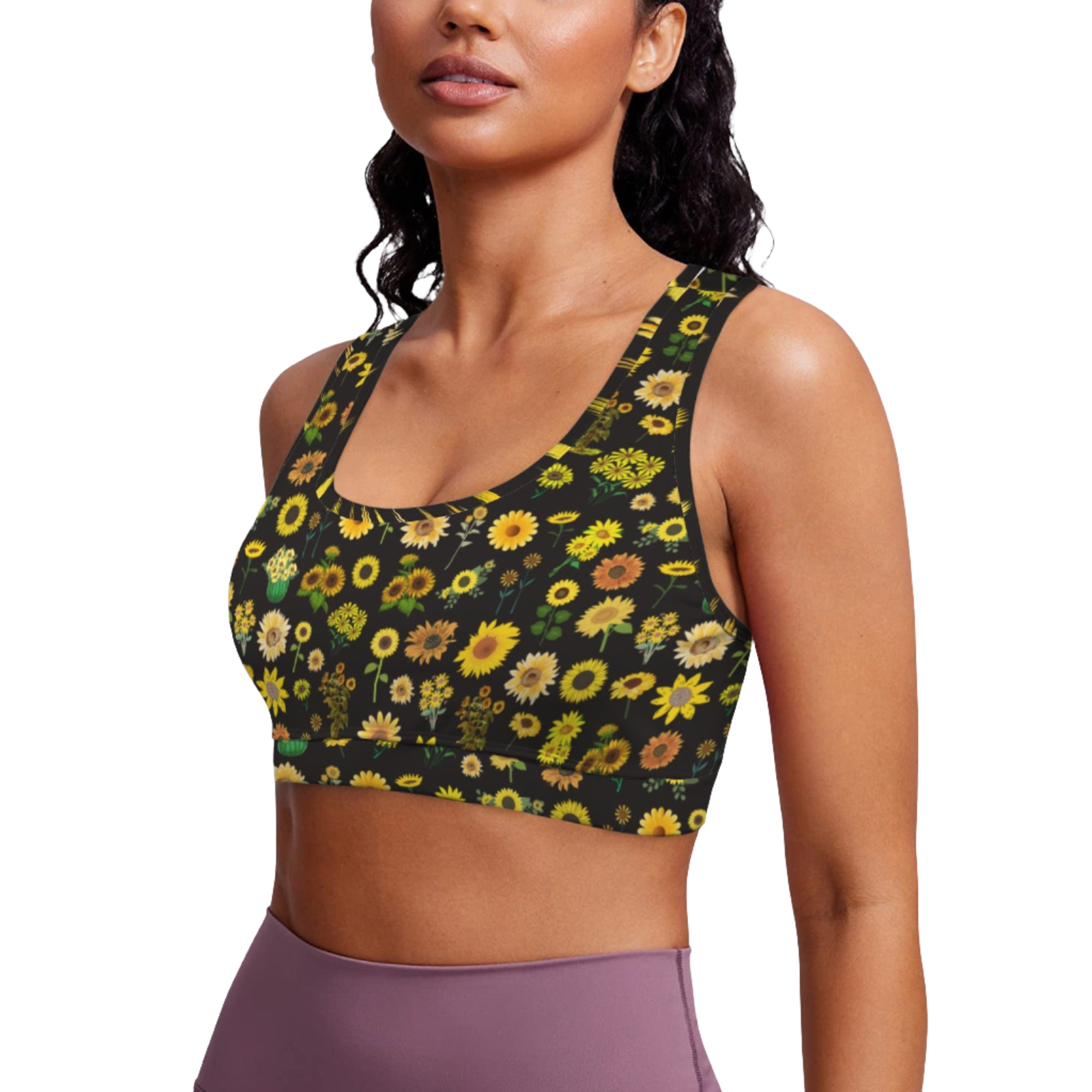 Sunflowers Graphic Black Sports Top up to 5 XL (FWS)