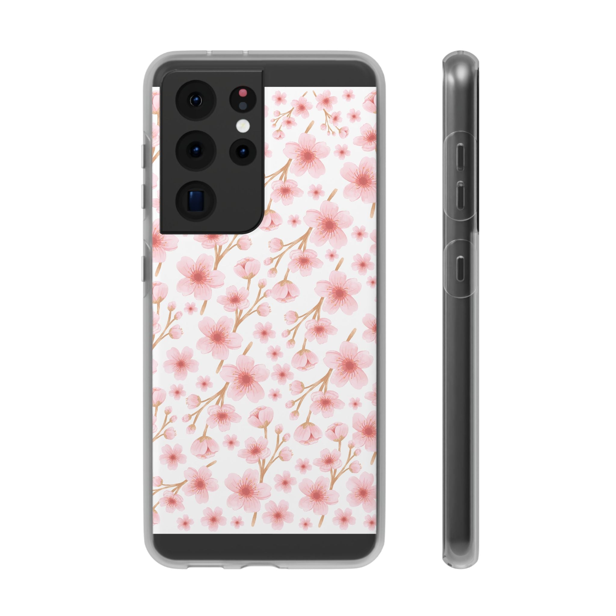 Japanese Pink Flowers White Flexi Clear Cases for Most Phone Types