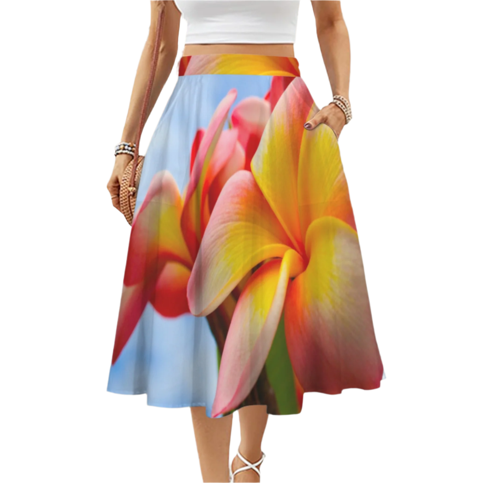 Frangipani Sky Mid Length Skirt with Pockets up to 5 XL (FWS)