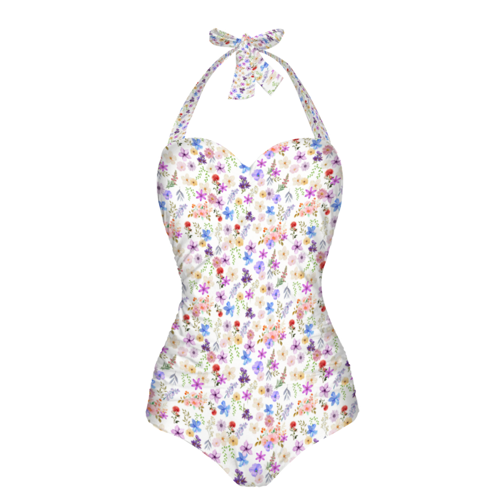 White Floral Tankini Halter Neck Swimsuit (FWS) up to 2 XL 2