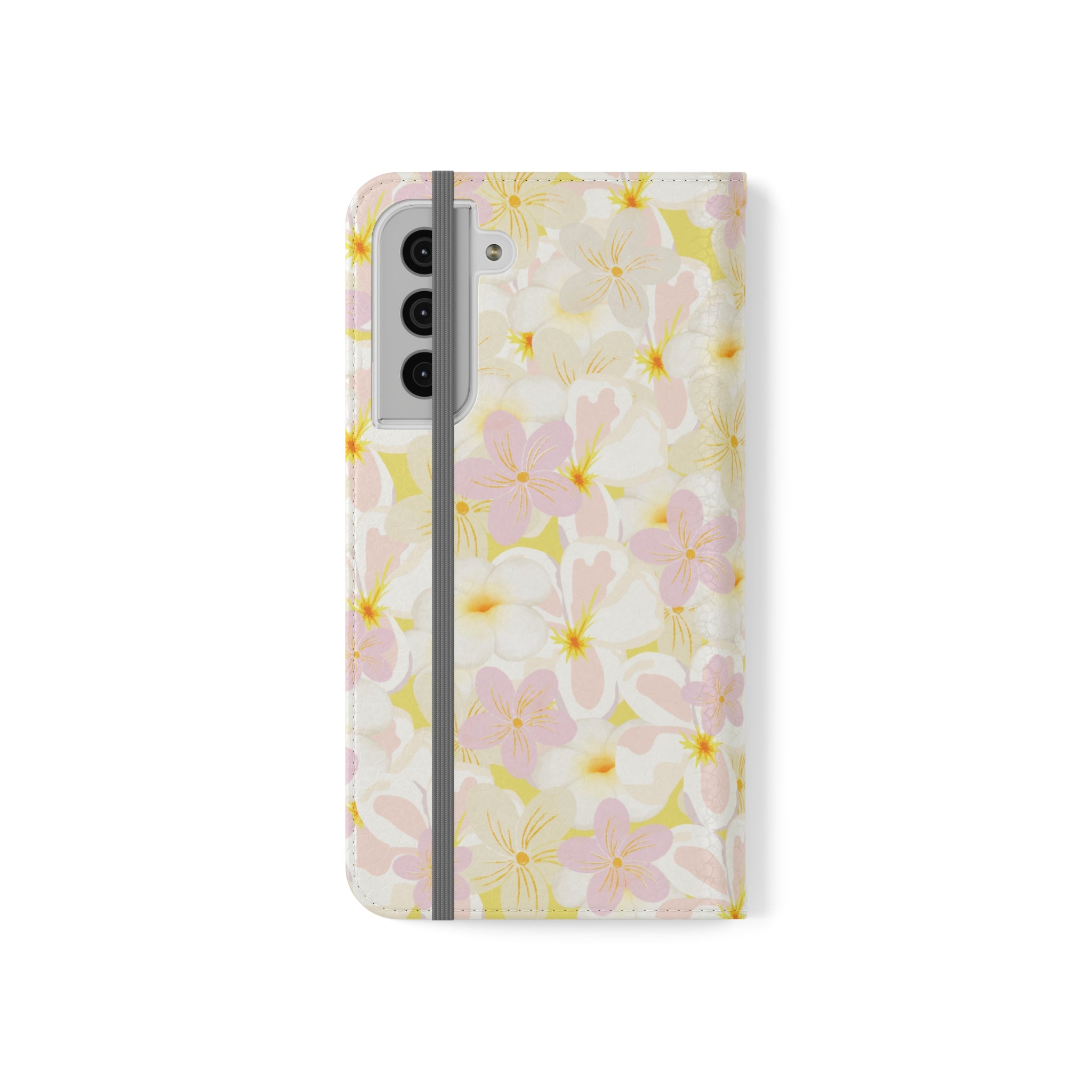 Pastel Frangipanis Yellow Wallet Style Phone Case Vegan Leather