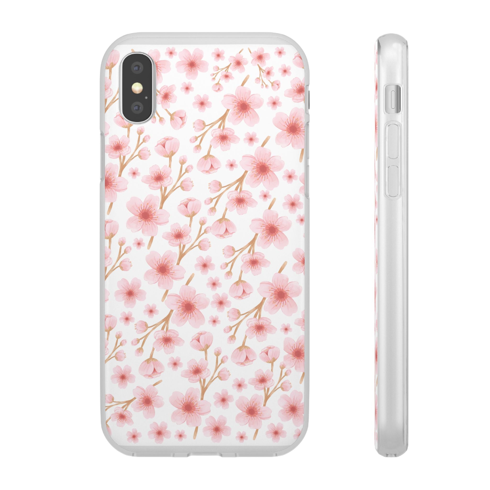 Japanese Pink Flowers White Flexi Clear Cases for Most Phone Types