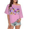 Pink Pansies Off Shoulder Baggy Top up to 5 XL (FWS)