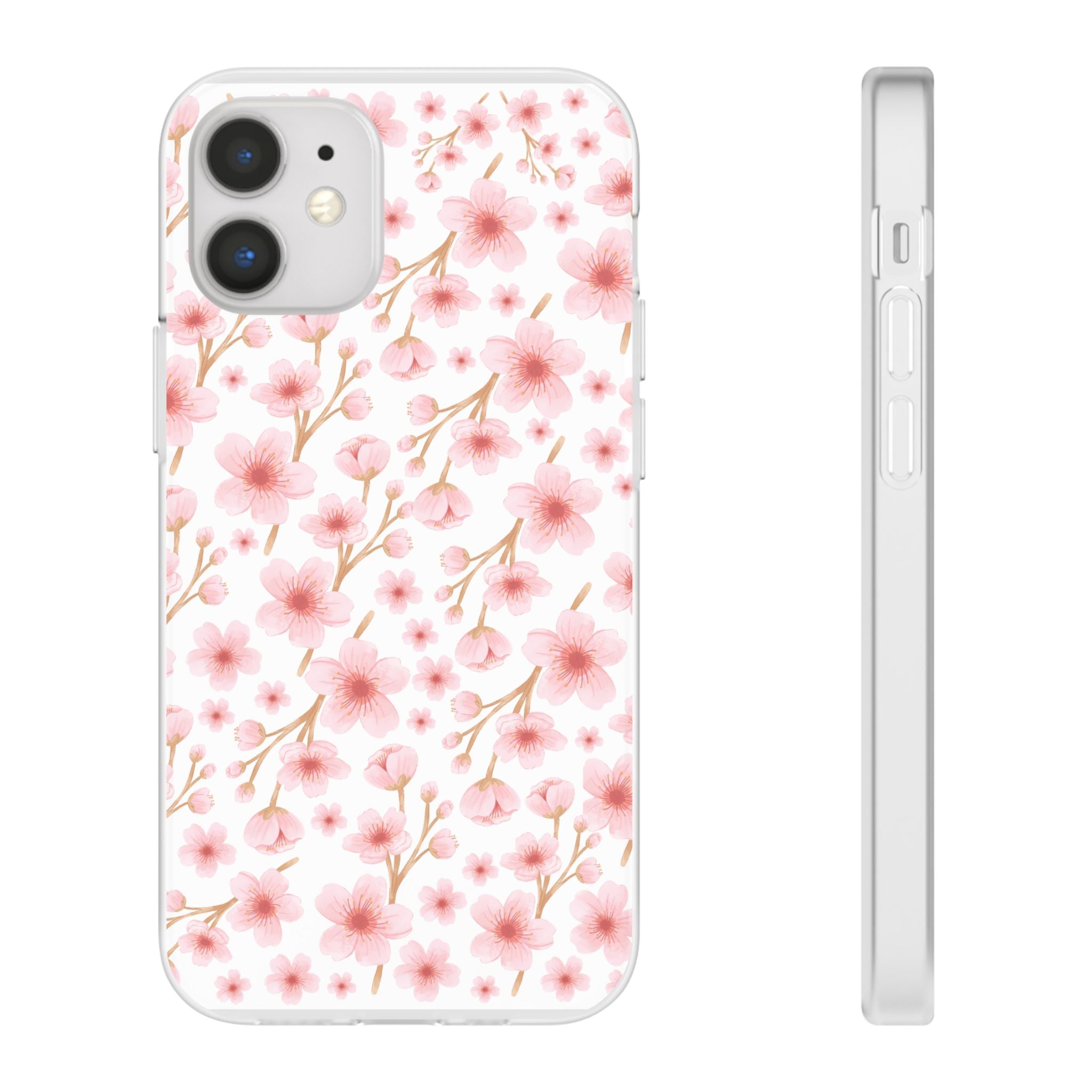 Japanese Pink Flowers White Flexi Clear Cases for Most Phone Types