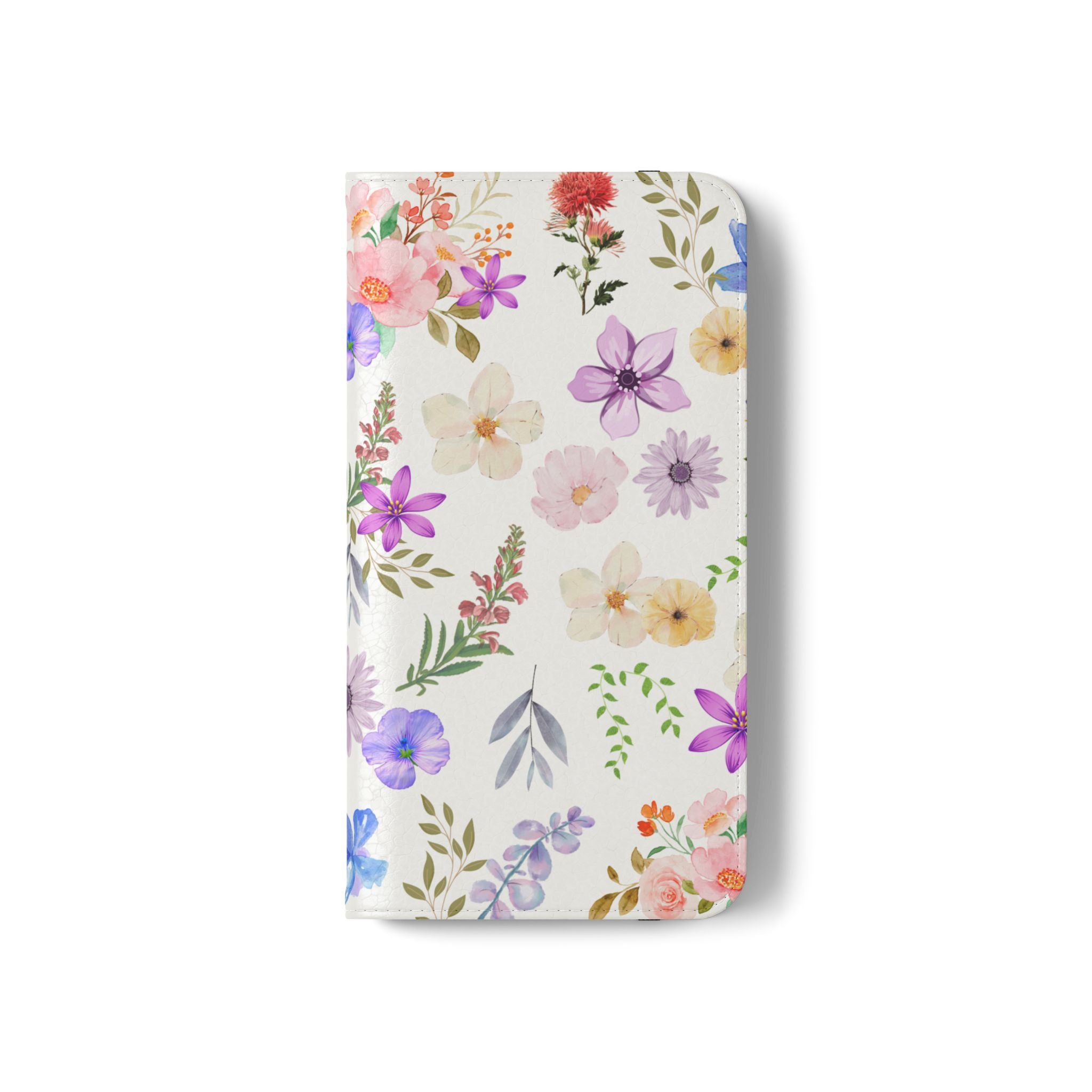 Floral White Wallet Style Phone Case Vegan Leather