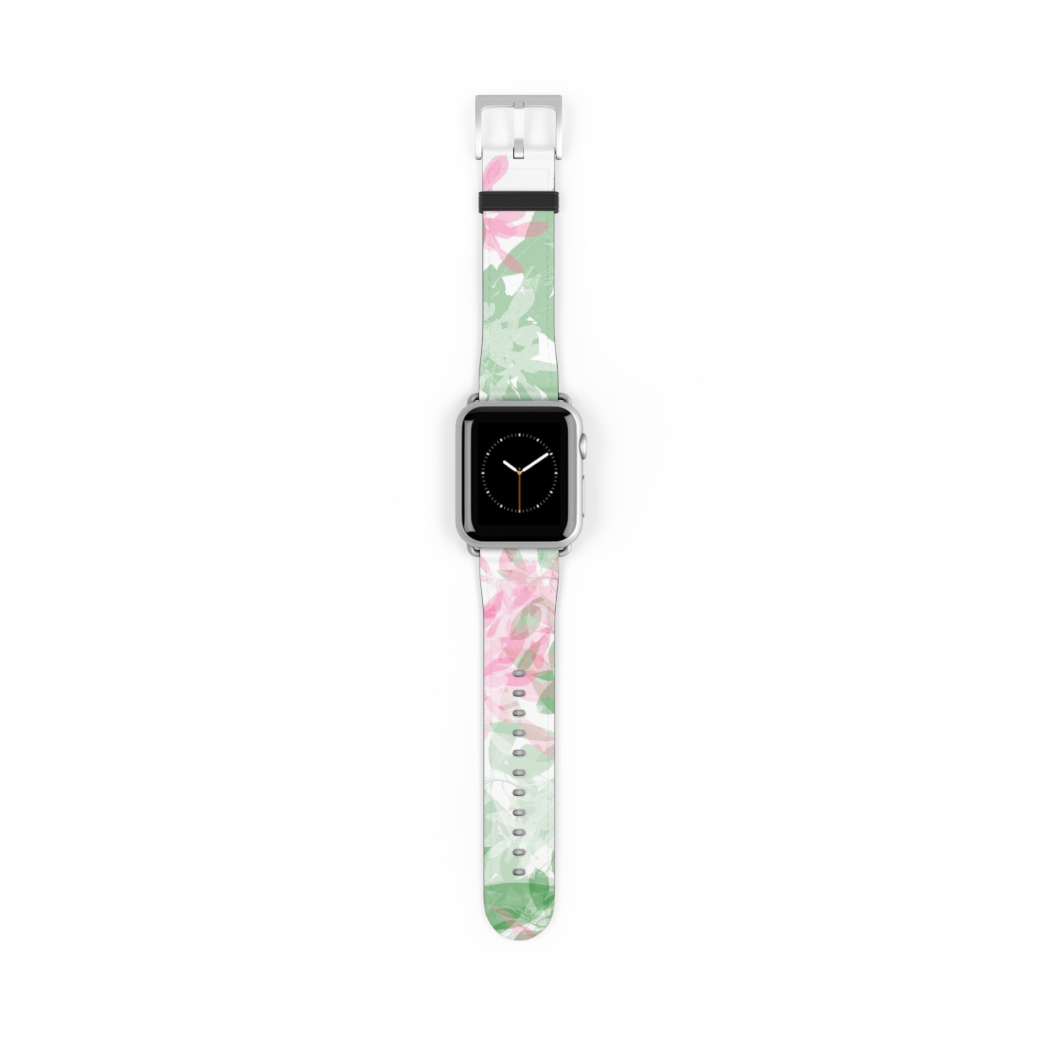 Green & Pink Leaves Apple iWatch Replacement Strap Vegan Leather (FWS)