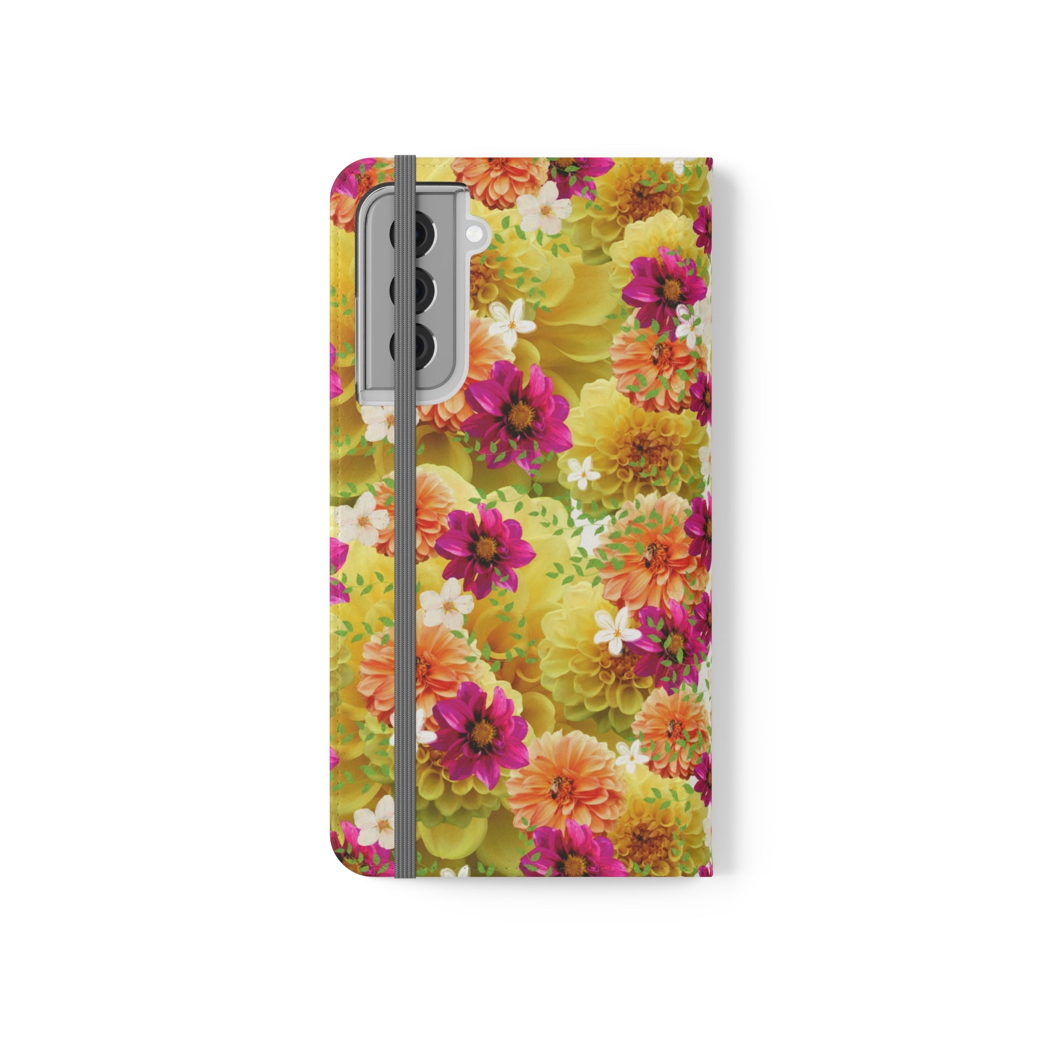 Graphic Dahlias 2 Wallet Style Phone Case Vegan Leather for most Phones