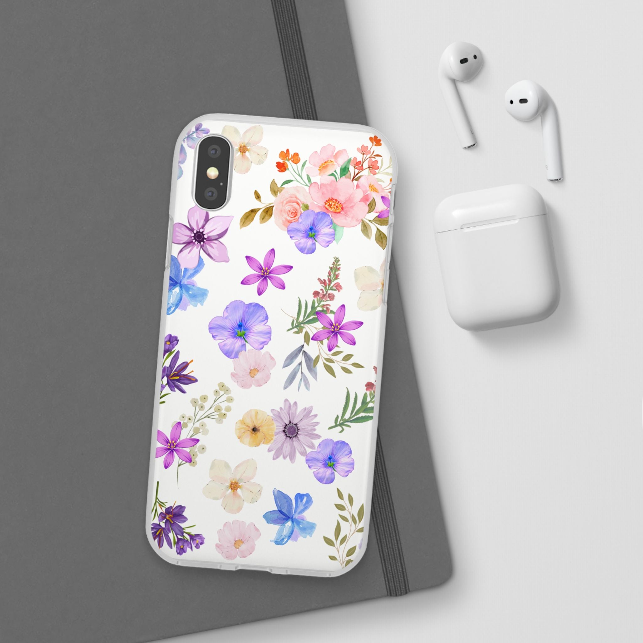 Floral White Flexi Clear Cases for Most Phone Types