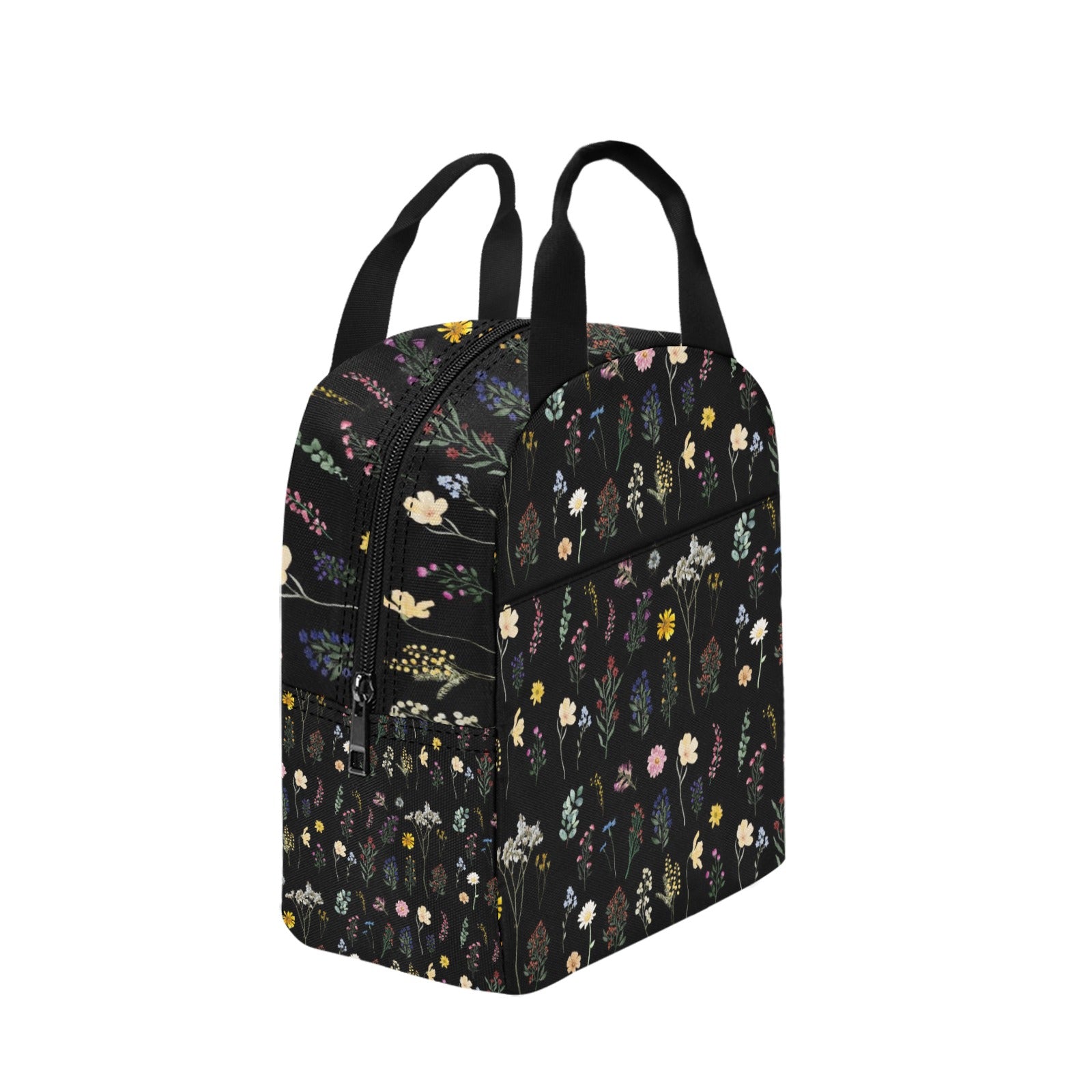 Wildflowers Black Insulated Zipper Lunch Bag