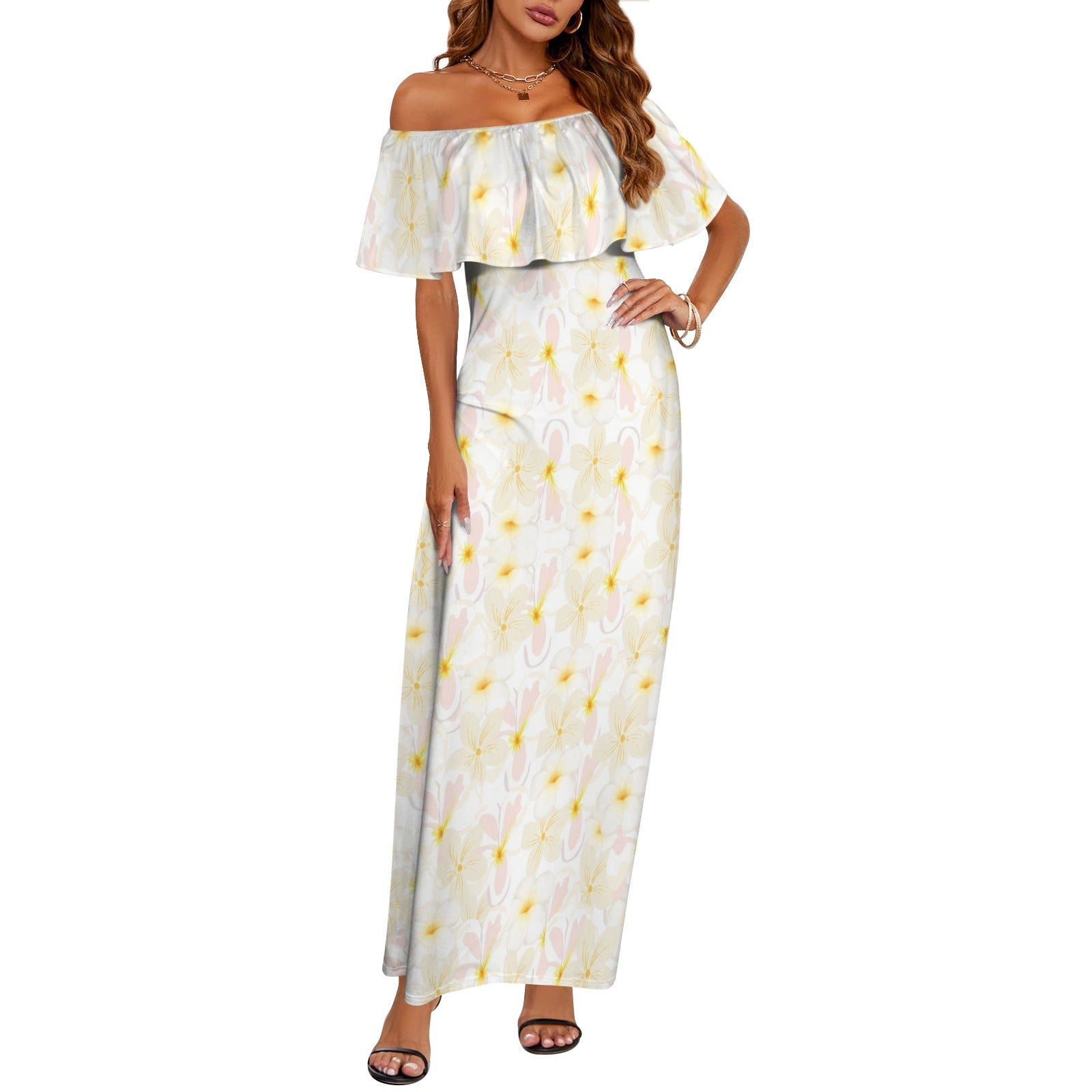 Pastel Frangipanis Off Shoulder Maxi Dress up to 6 XL (FWS)