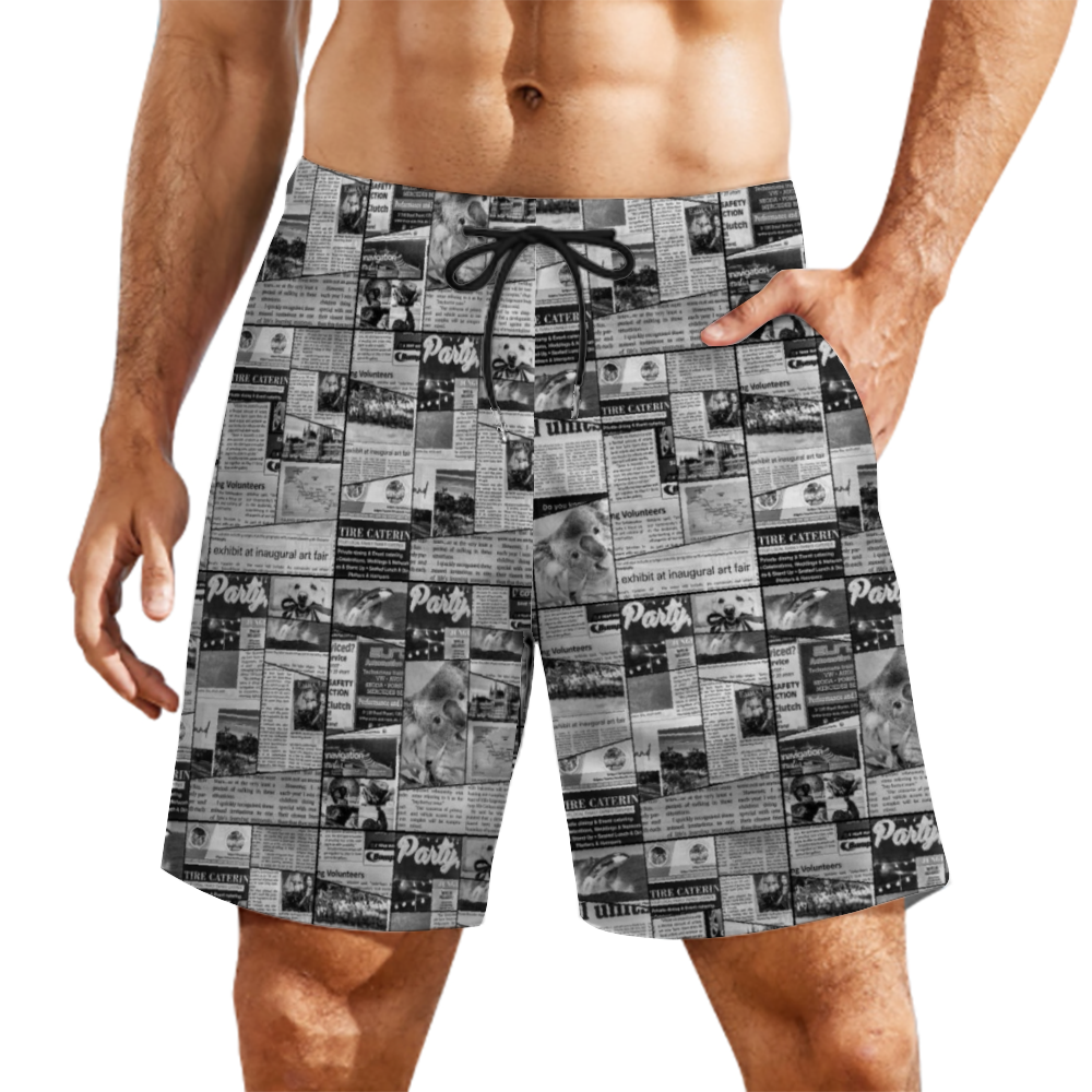 Australian Newspaper B n W Mens Double Layer Shorts with 4 Pockets up to 3 XL (FWS) 4