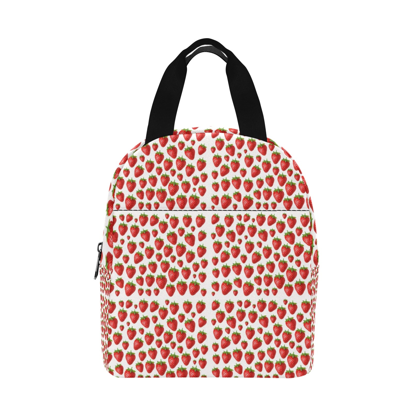 Strawberries White Insulated Zipper Lunch Bag