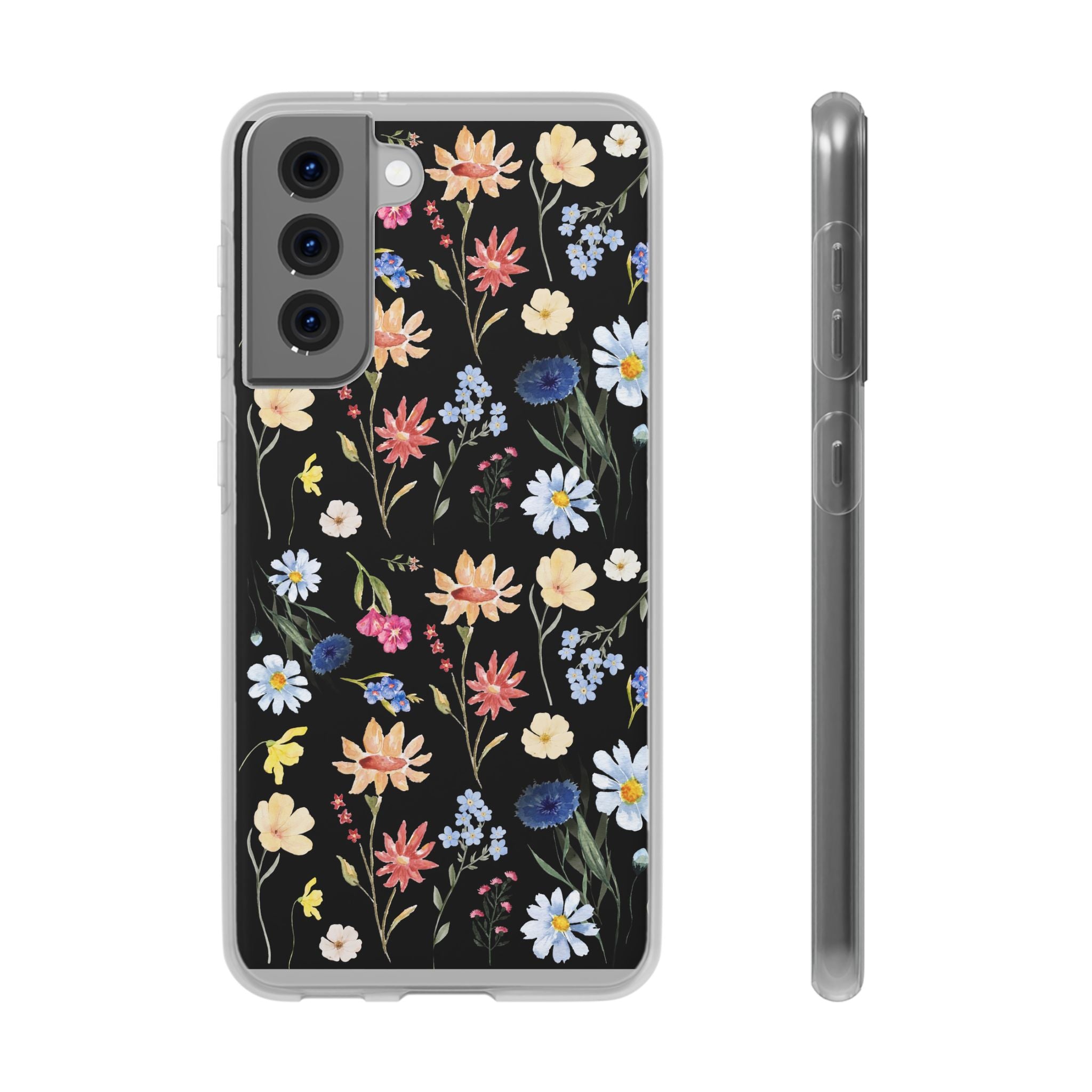 Wildflowers Painted Black Flexi Clear Cases for Most Phone Types (FWS)