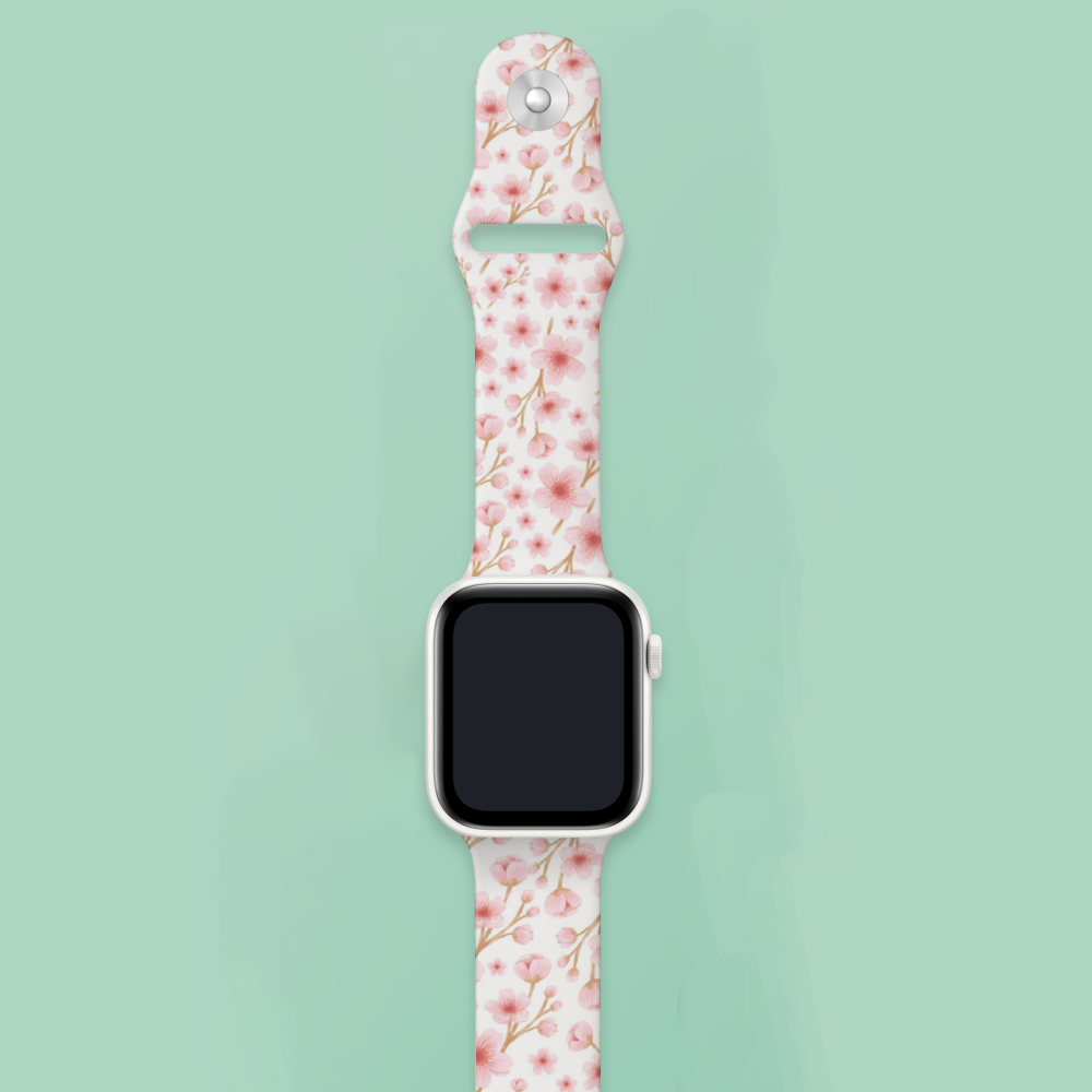 Japanese Pink Flowers White Apple iWatch Replacement Strap TPU Rubber (FWS)