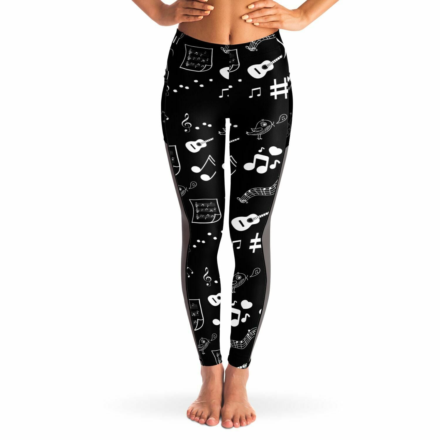 Musical Notes Mesh Panel Side Pocket Leggings (FWS)