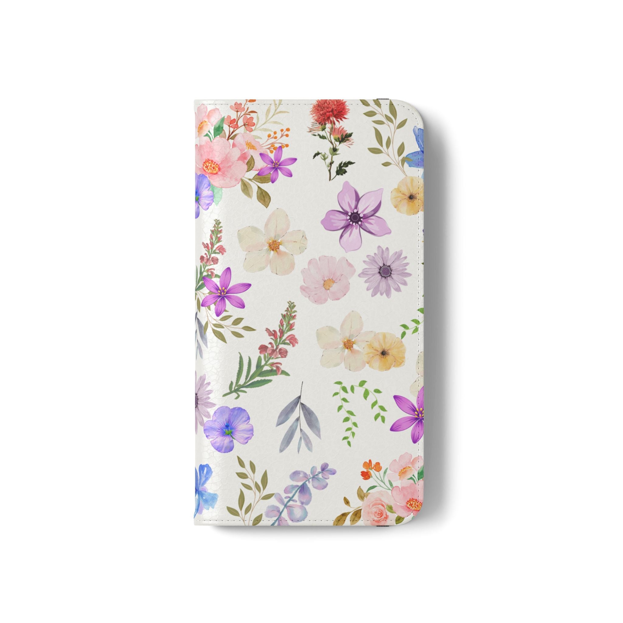 Floral White Wallet Style Phone Case Vegan Leather