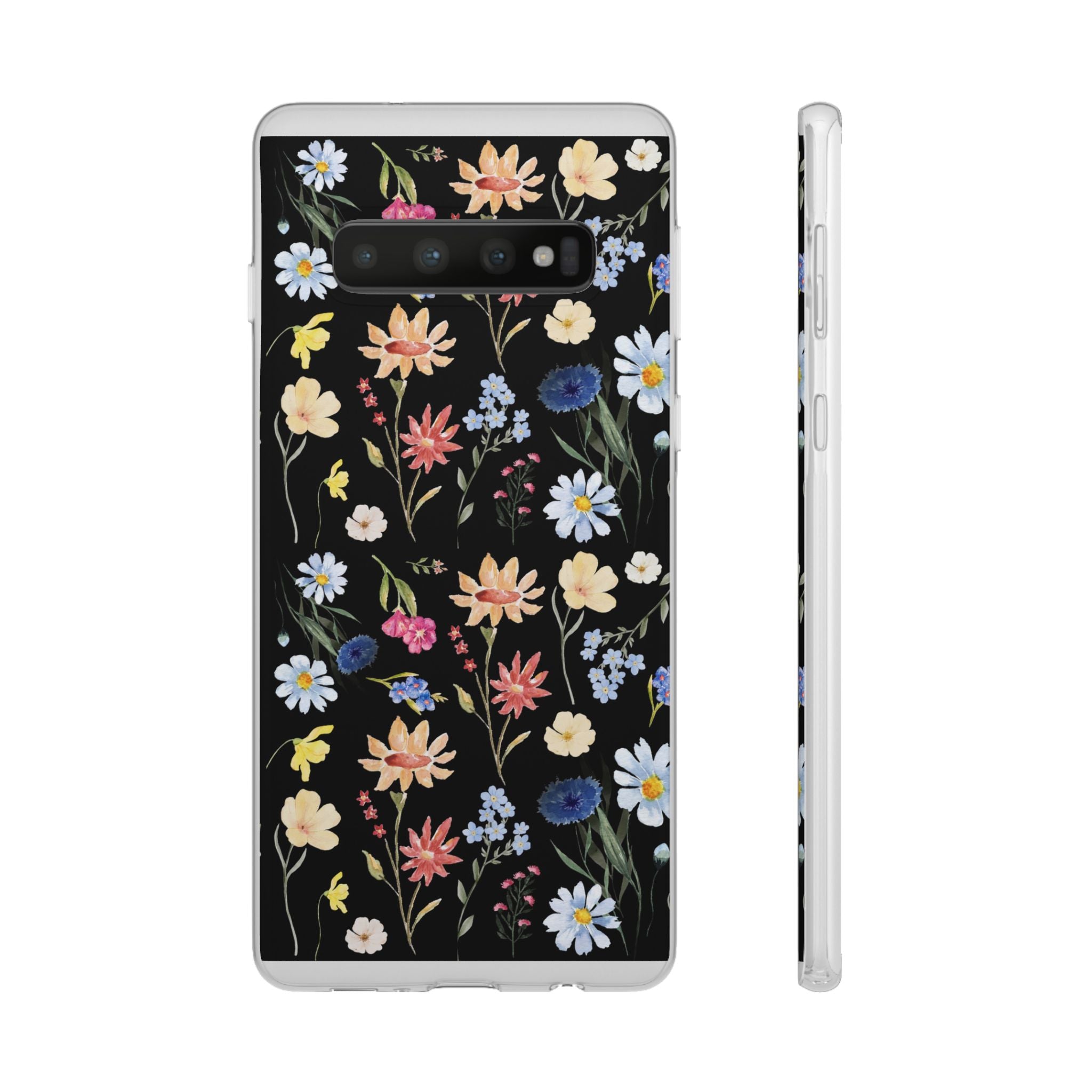 Wildflowers Painted Black Flexi Clear Cases for Most Phone Types (FWS)