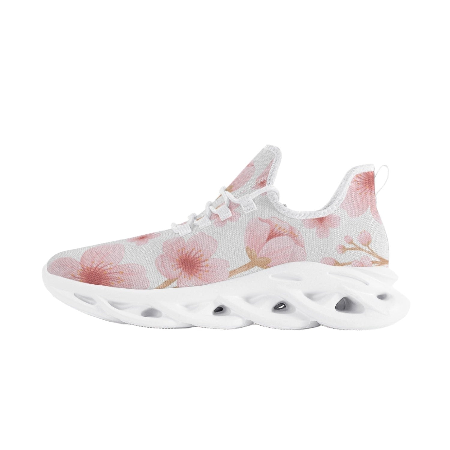 Japanese Pink Flowers White Wave Sole Lace-up Sneakers