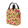 Graphic Pink Hibiscus Yellow Insulated Zipper Lunch Bag