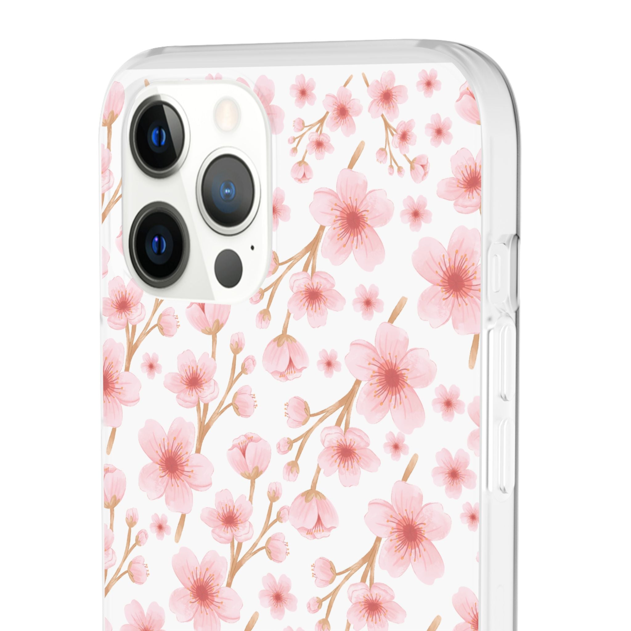 Japanese Pink Flowers White Flexi Clear Cases for Most Phone Types