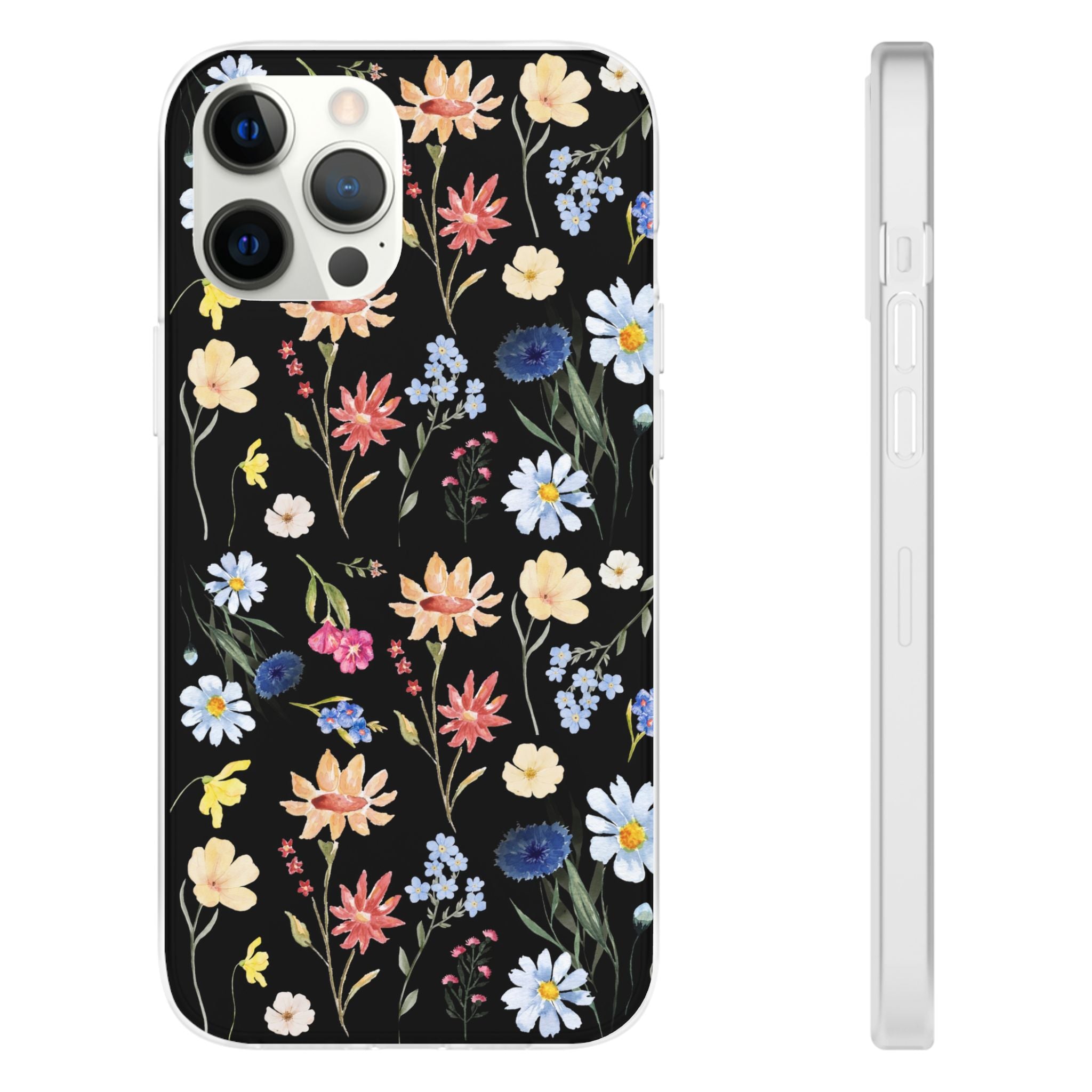 Wildflowers Painted Black Flexi Clear Cases for Most Phone Types (FWS)