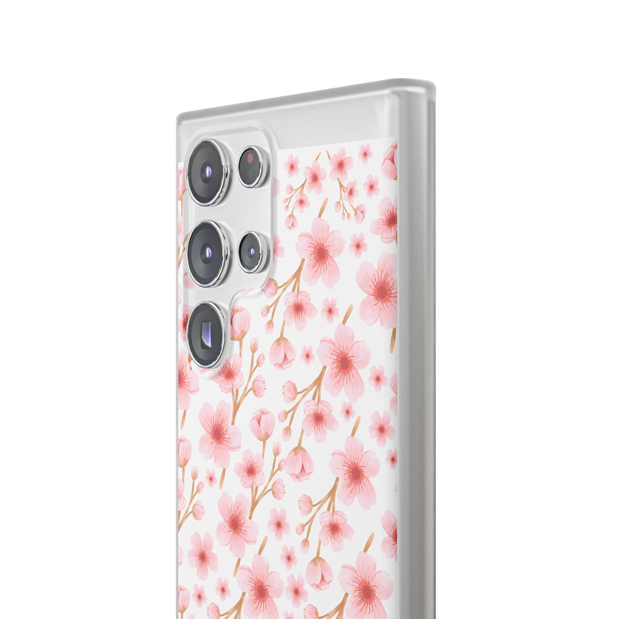 Japanese Pink Flowers White Flexi Clear Cases for Most Phone Types