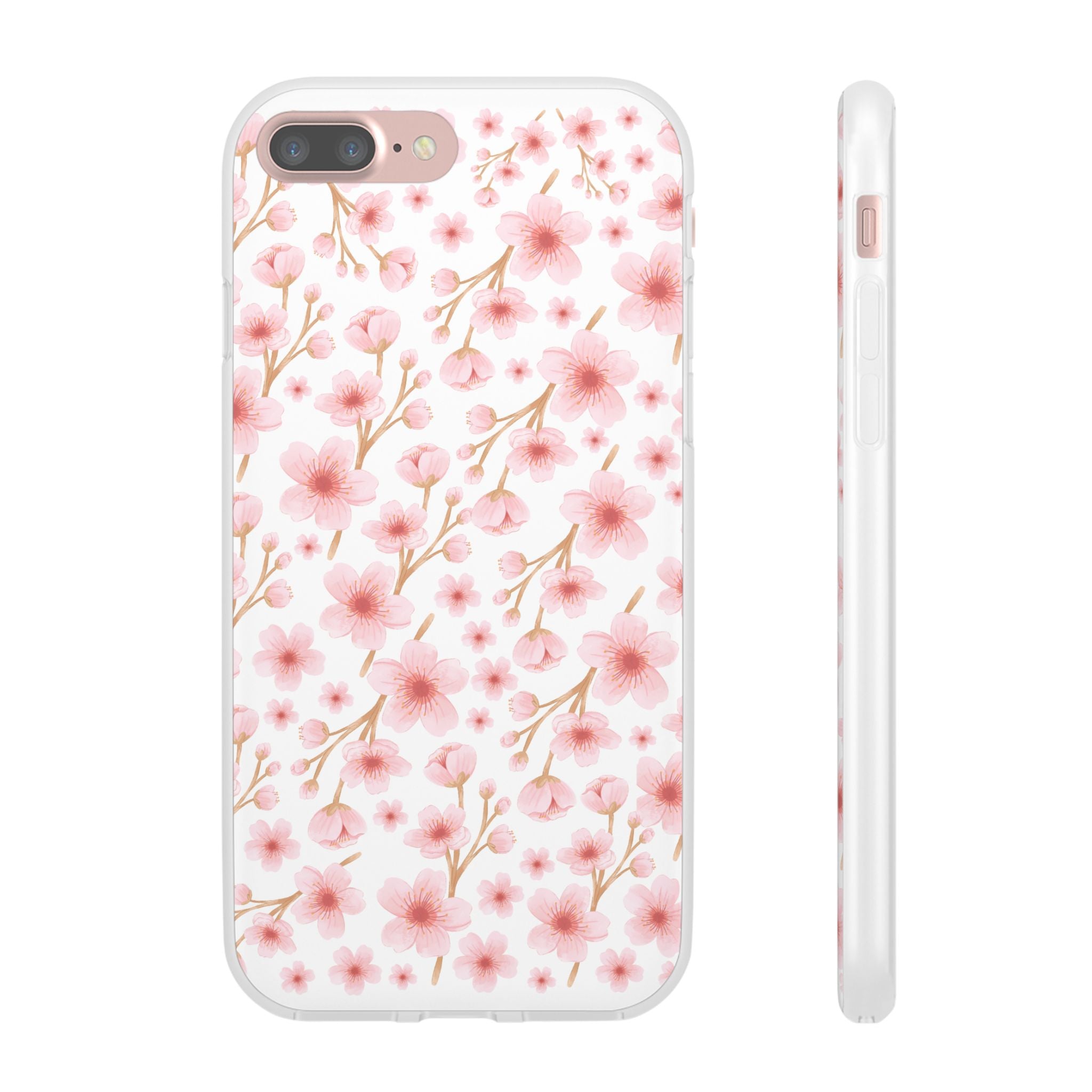 Japanese Pink Flowers White Flexi Clear Cases for Most Phone Types