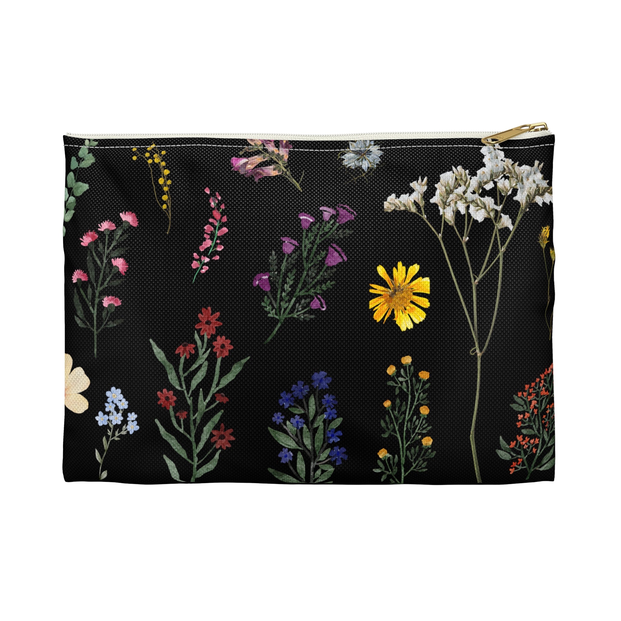 Wildflowers Black Zippered Accessory Pouch (FWS)